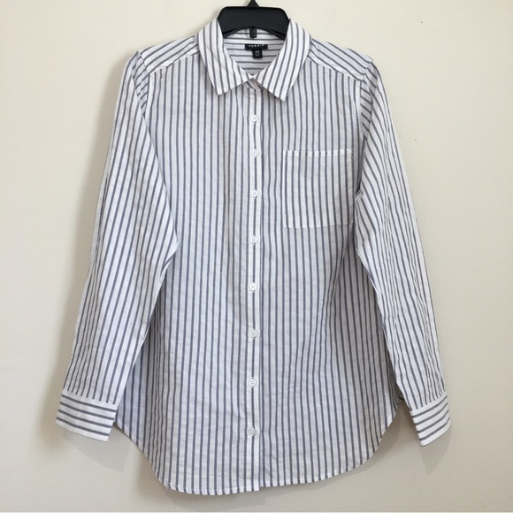 Torrid Lizzie blue white Striped Cotton Button Down Long Sleeve Shirt Plus 00 - Picture 13 of 16